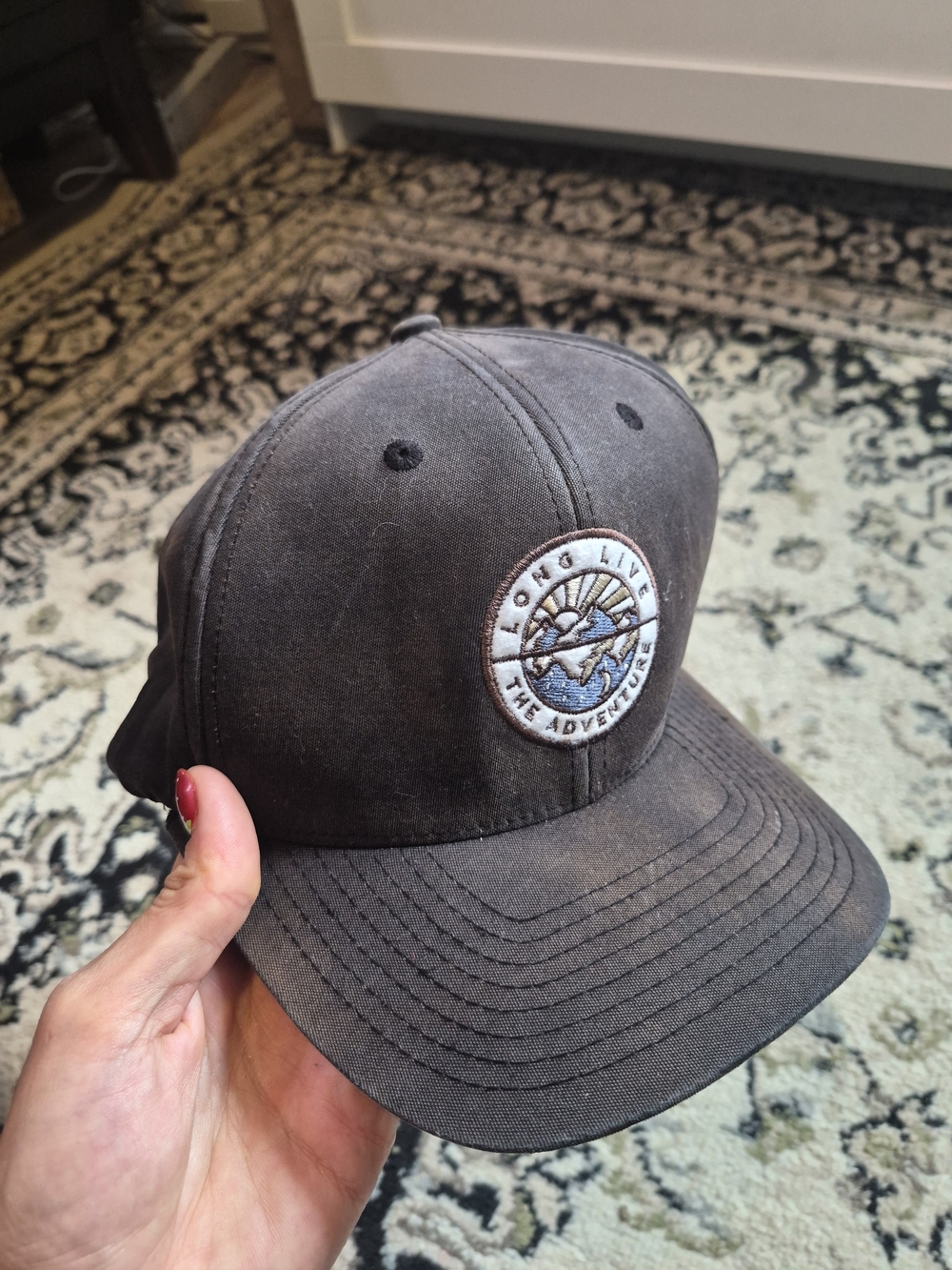 Embroidered Adventure Patch Washed Black Baseball Cap